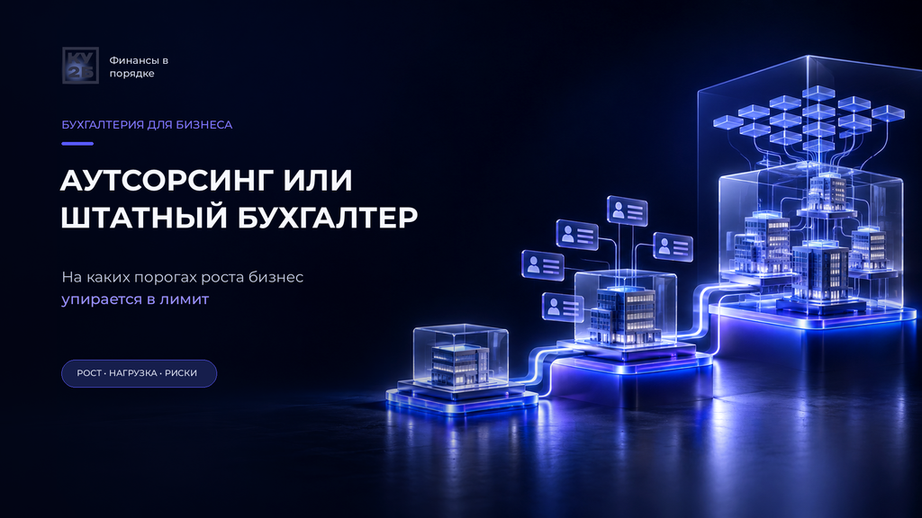 «Таблица порогов роста бизнеса, на которых штатный бухгалтер перестаёт справляться»
«Сравнение полной стоимости штатного бухгалтера и бухгалтерского аутсорсинга по этапам роста»
